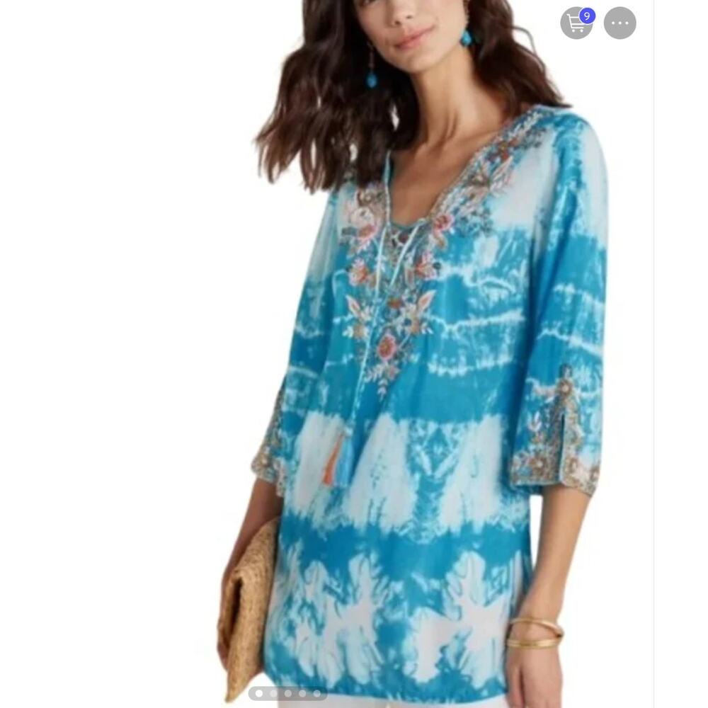 Soft Surroundings Women's Tie Dye Icon Beverly Tunic Coverup Blue Size Large